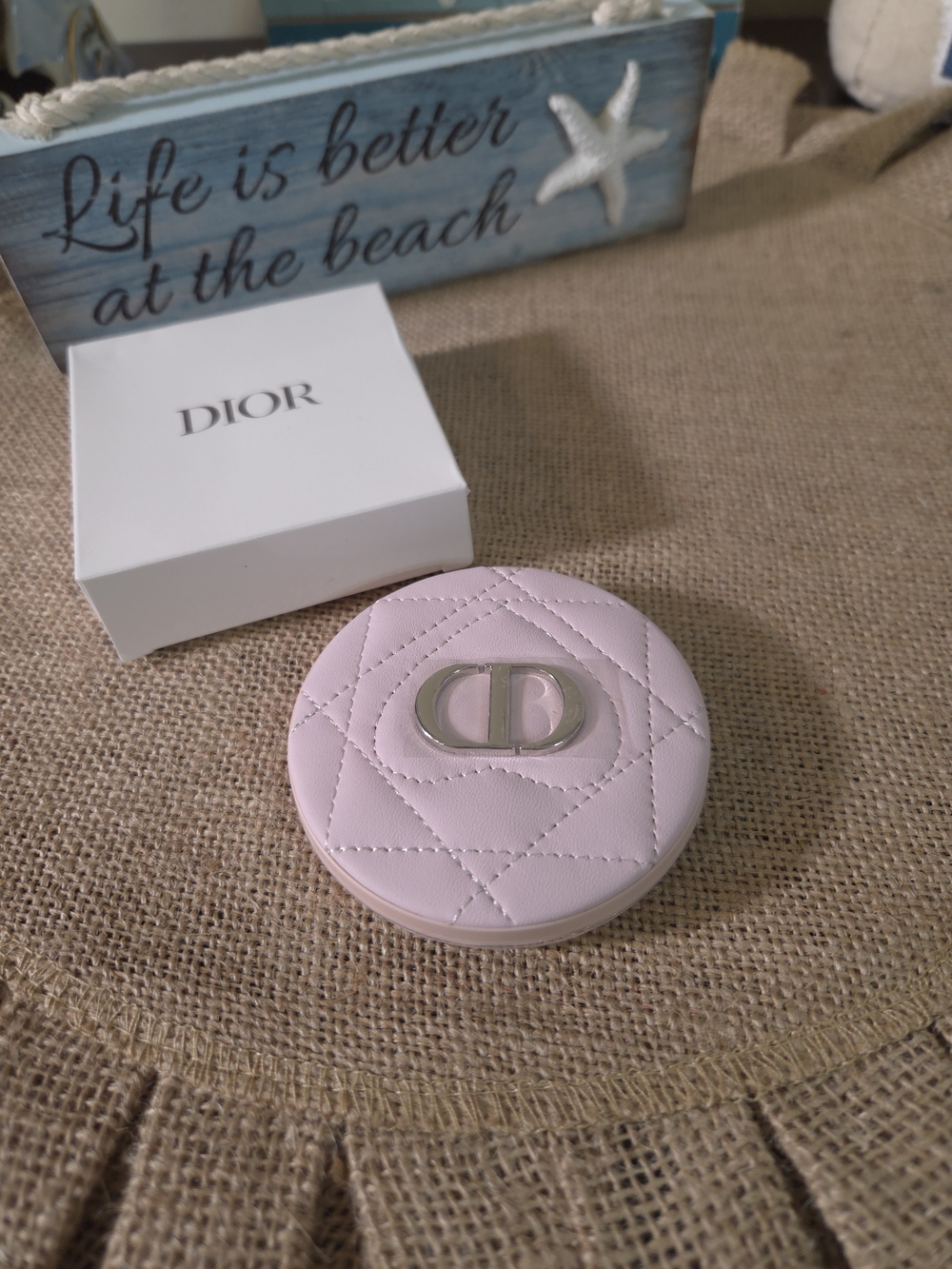 Dior Pink Quilted Round Compact mirror with Silver CD Logo